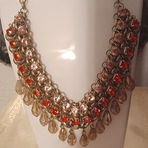 Pink Rhinestone Festoon Necklace